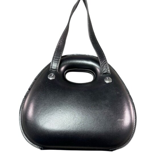 Small Black Leather Handbag With Handle Cutout & Strap - Picture 3 of 6